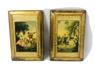 2 Vintage Florentine Gold Gilt Wall Pictures Florentia Plaque 1035 Made Italy