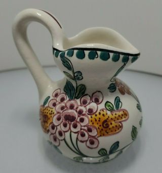 Vintage Made In Portugal Miniature Pitcher Floral Handpainted & Signed 3 "