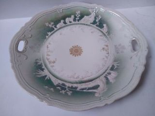 Antique Altenburg Saxony Germany Green Porcelain Cake Plate 11 1/4 "