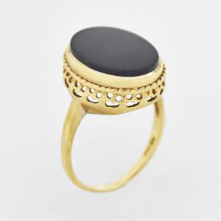 10k Yellow Gold Vintage Oval Black Onyx Gemstone Solitaire Ring Sz 7.  5