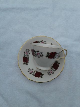 Vintage Royal Vale Deep Red Roses Bone China - Tea Cup And Saucer