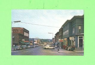 Ll Postcard Main Street And Shoping Center Newport Vermont Old Car On The Street