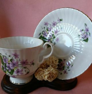 Vintage Royal Windsor Purple Pansies Bone China Tea Cup & Saucer Set