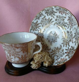 Vintage Gold Floral Footed Tea Cup & Saucer Elegant