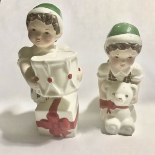 Vintage Lenox Christmas Elves Pixie Porcelain Salt & Pepper Shaker Set Adorable