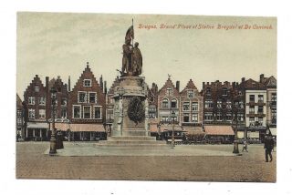 Vintage Postcard Bruges.  Grand Place Et Statue Breydel El De Coninck,  Belgium