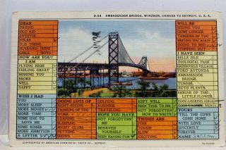 Michigan Mi Detroit Ambassador Bridge Canada Ontario Postcard Old Vintage Card