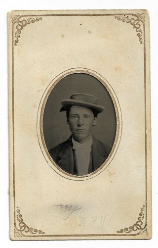 Antique Tintype Photo Handsome Man Wearing A Hat