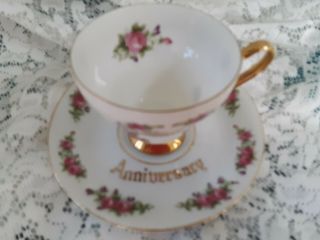 Vtg Norcrest Happy Anniversary Fine China Tea Cup And Saucer 6oz