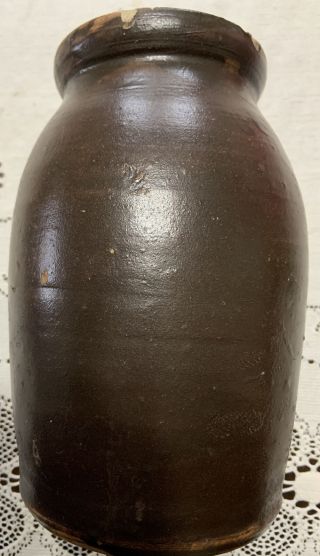 Antique Canning Crock Jar Salt Glazed Brown Stoneware Pa/oh/wv Region