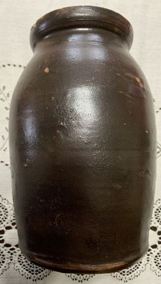 Antique Canning Crock Jar Salt Glazed Brown Stoneware PA/OH/WV Region 2