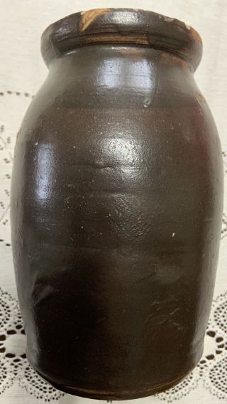 Antique Canning Crock Jar Salt Glazed Brown Stoneware PA/OH/WV Region 3