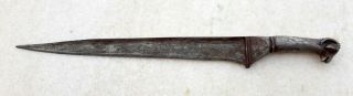 Vintage Old Rare Hand Crafted Damascus Iron Got Face Handle Mughal Bicwa Knife