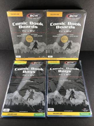 200 Bcw Golden Age Resealable Comic Book Bags And Boards - Acid Storage
