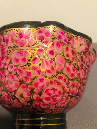 Vintage Hand Painted Pink And Gold Wooden Bowl With Scalloped Edge