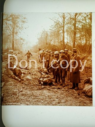 Wwi Glass Stereoview Photo Slide American Soldiers & Injured Pows Argonne
