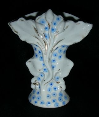 Antique Miniature Porcelain Victorian Flower Vase 1860 - White And Blue - 3 3/4 "