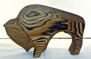 Buffalo Modernist Wood Carved 8 - 1/2 X 5 Made In Canada