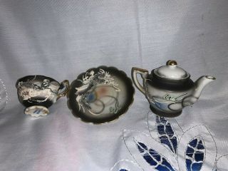 Vintage Japanese Mini Dragon Tea Pot And Cup And Saucer