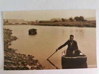 Vintage Postcard " Coracle Man,  Carmarthen " Fishing