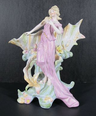 Antique 19th C Porcelain Figurine Venus Rising From Sea W/shell Pocket Vase Yqz