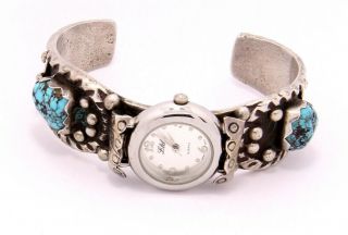 Vintage Navajo Sterling Silver And Turquoise Watch Cuff Signed
