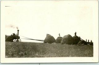 Vintage Rppc Real Photo Postcard Farming Scene Steam Tractor / Harvest C1910s