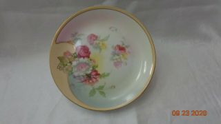 Vintage Bavaria Hand Painted Plate Pink Flowers Roses Gold Accents