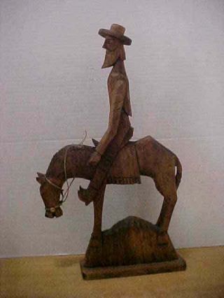 Vintage Folk Art Hand Carved Wood Don Quixote On Horse
