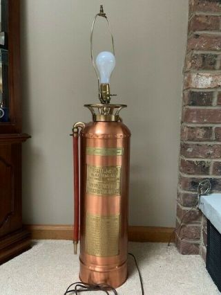 Vintage Antique Copper/brass Fire Extinguisher Lamp Childs Co.  Utica Ny