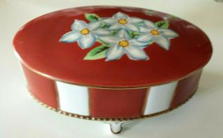 Antique Erphila Germany Trinket Dresser Box With Lid Porcelain Dish Footed