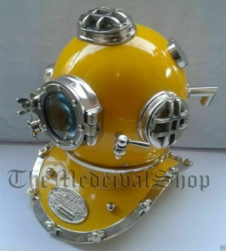 Brass Morse Vintage Scuba Helmet Divers Yellow Diving Helmet Full Size 18 
