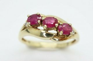 Vintage 9ct Gold Trilogy Ruby & Diamond Accent Crossover Ring,  Size O 1/2