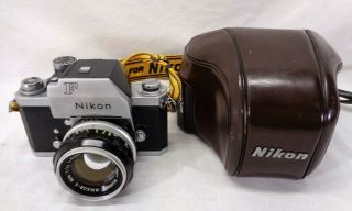 Vintage Nikon F Camera Body W/ 1:1.  4 50mm Nippon Kogaku Lens & Leather Case