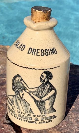 Pottery Stoneware Jug/crock Jar/salad Dressing Bottle - H.  Dickson Advertising