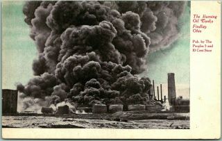 Vintage 1910s Findlay Ohio Postcard " The Burning Oil Tanks " Fire Disaster