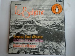 Puccini La Boheme 2 X Vinyl Lp Box Set,  Booklet 1973 Ex,  /vg Karajan Pavarotti