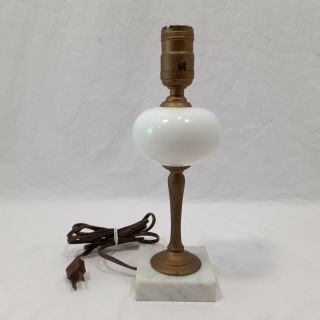 Vintage Opaque White Glass And Brass Small Table Desk Lamp 10.  5 " Marble Base