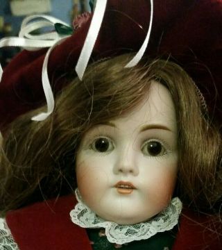 Antique 18 - Inch Kestner 154 Doll In Green W/ Hh Wig At Green Floral And.  - 4