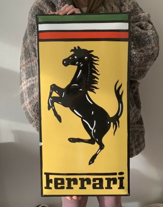 Vintage Ferrari Dealership 24” Porcelain Metal Car Gasoline Oil Sign Pump Plate