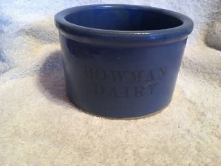 Antique Blue Bowman Dairy Stoneware Butter Crock