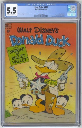 Four Color 199 Cgc 5.  5 Vintage Dell Disney Donald Duck Sheriff Bullet Valley