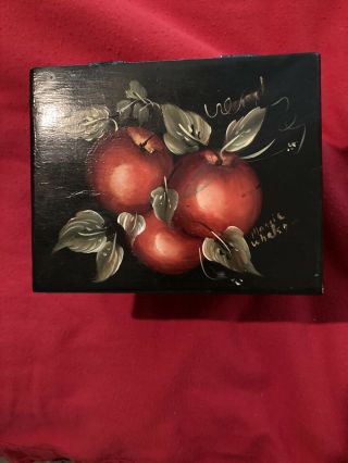 Antique Hand Painted And Signed Wood Box.  Truly Apple Design.