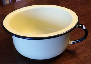 Vintage Yellow With Black Trim Enamel Ware Childs Chamber Pot With Handle