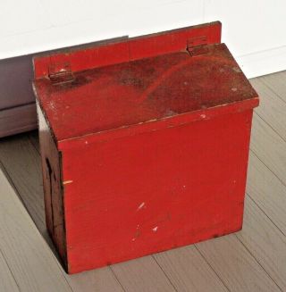 Vintage Ct Barn Find Red Wood Box With Hinged Lid In
