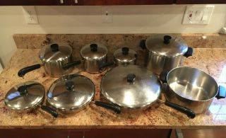 Vintage 15pc Revere Ware 1801 Stainless Steel Copper Clad Cookware Set Pots Pans