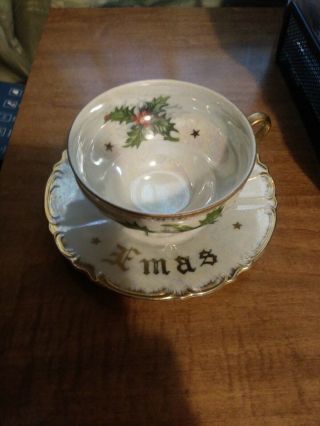 T.  M.  J.  Christmas Tea Cup And Saucer Supreme Quality Japan