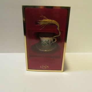 Lenox Mini Holly Tea Cup And Saucer Christmas Ornament