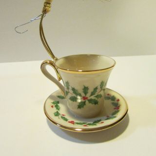 lenox mini holly tea cup and saucer Christmas ornament 2