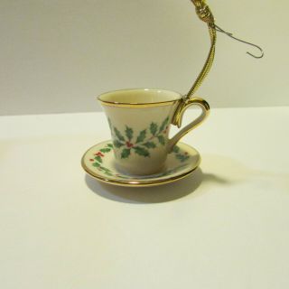 lenox mini holly tea cup and saucer Christmas ornament 3